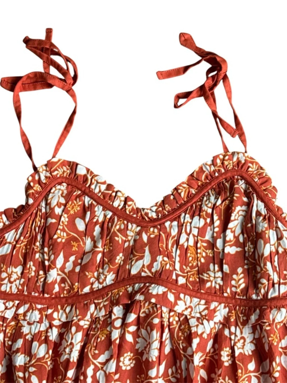 Band of The Free Sweetheart Neck Midi Floral Dress Spaghetti Straps Tangerine S